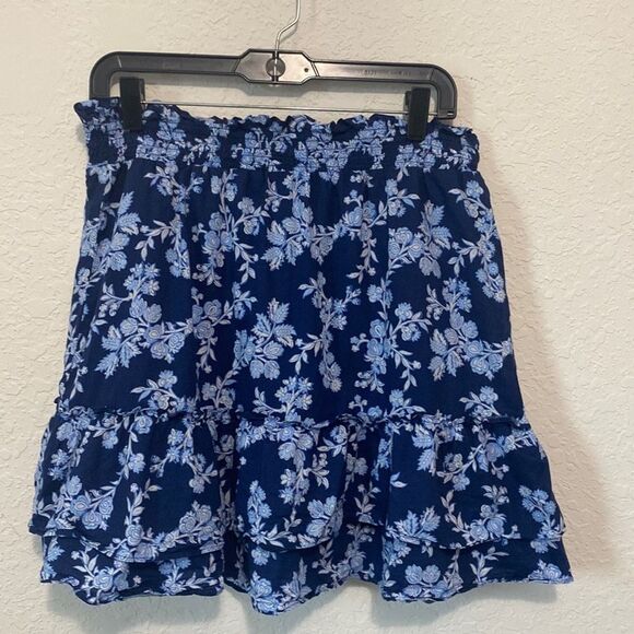 J. Crew Navy and light blue ruffled skirt elastic waist band blue floral Medium - Picture 4 of 9